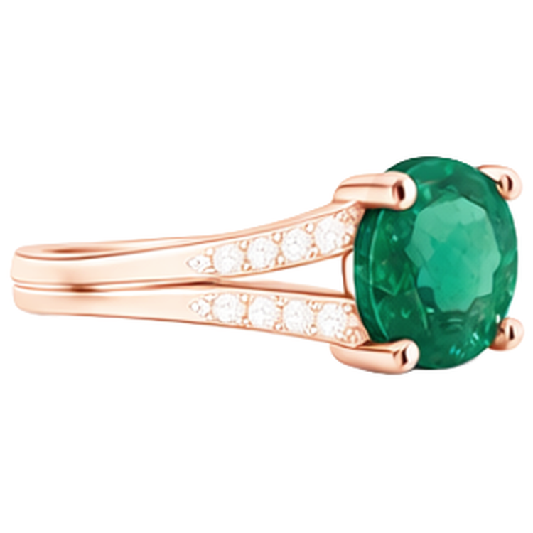 Bague de fiançailles ronde halo caché vert émeraude et diamant