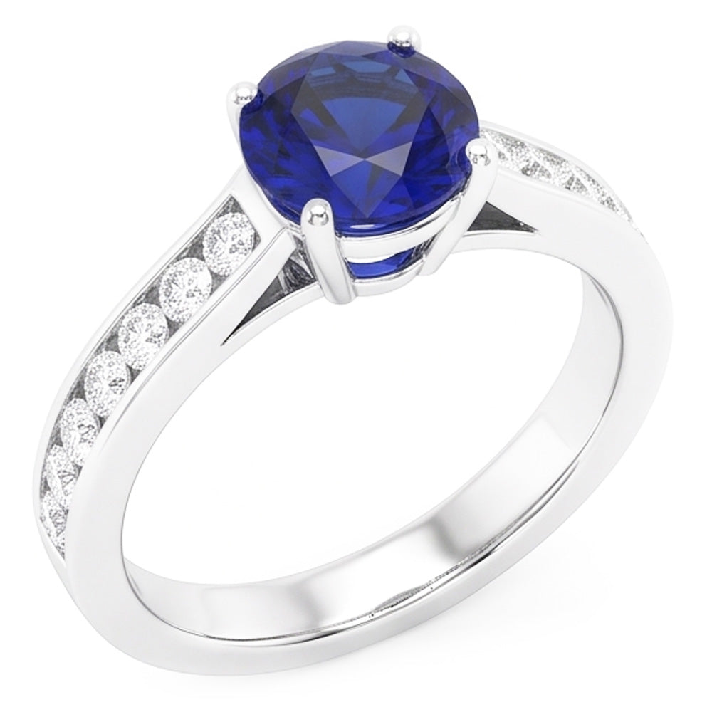 Bague de fiançailles ronde saphir naturel 2 carats serti de diamants