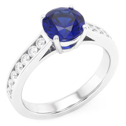 Bague de fiançailles ronde saphir naturel 2 carats serti de diamants