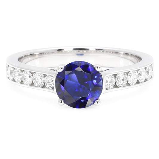 Bague de fiançailles ronde saphir naturel 2 carats serti de diamants