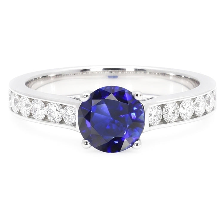 Bague de fiançailles ronde saphir naturel 2 carats serti de diamants