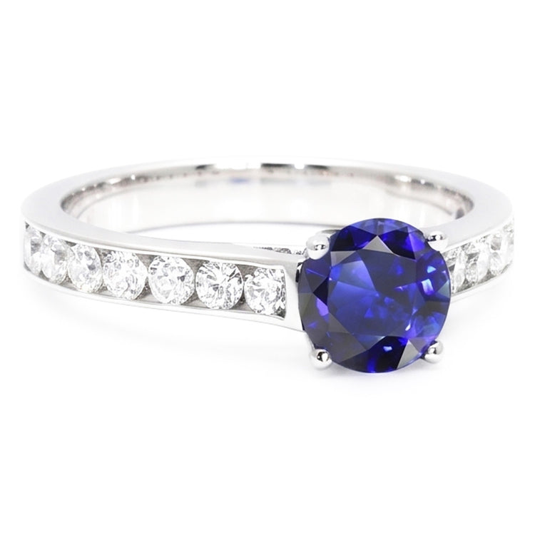 Bague de fiançailles ronde saphir naturel 2 carats serti de diamants