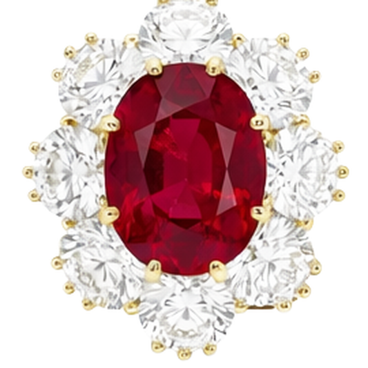 Bague de fiançailles rubis rouge avec diamants 3 carats or jaune 14 carats