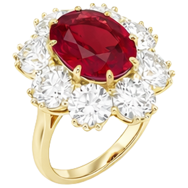 Bague de fiançailles rubis rouge avec diamants 3 carats or jaune 14 carats