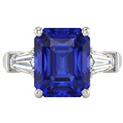 Bague de fiançailles saphir 3 pierres pour femme 2.50 carats diamants baguette