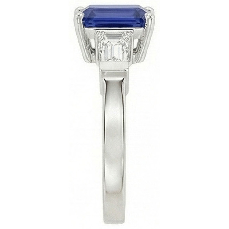 Bague de fiançailles saphir bleu émeraude 3 pierres diamant 2.50 carats