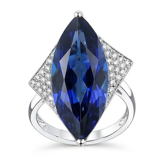 Bague de fiançailles saphir bleu marquise avec petits diamants 5.50 carats