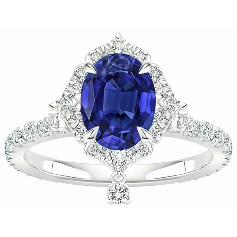 naturel oval saphir 5.50carats bague détail rapproché