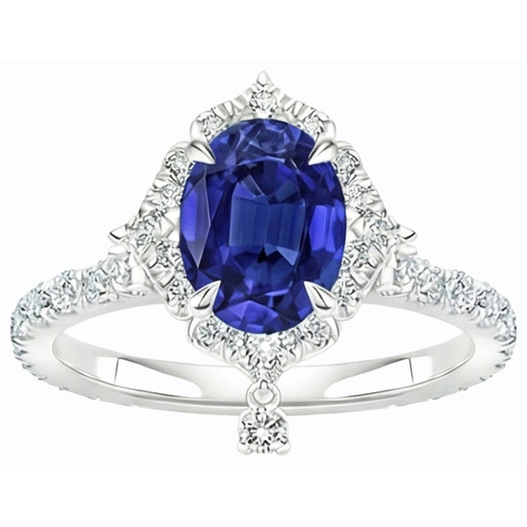 naturel oval saphir 5.50carats bague détail rapproché