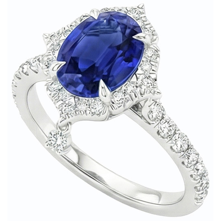 naturel oval saphir 5.50carats bague vue de dessus