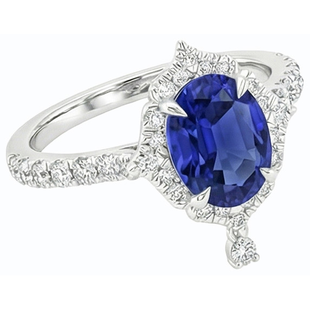 naturel oval saphir 5.50carats bague vue de profil