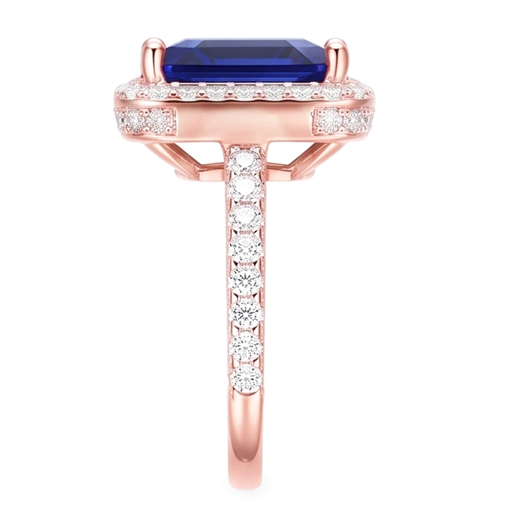 Bague de fiançailles saphir halo bicolore 14 carats 6 carats sertie de diamants