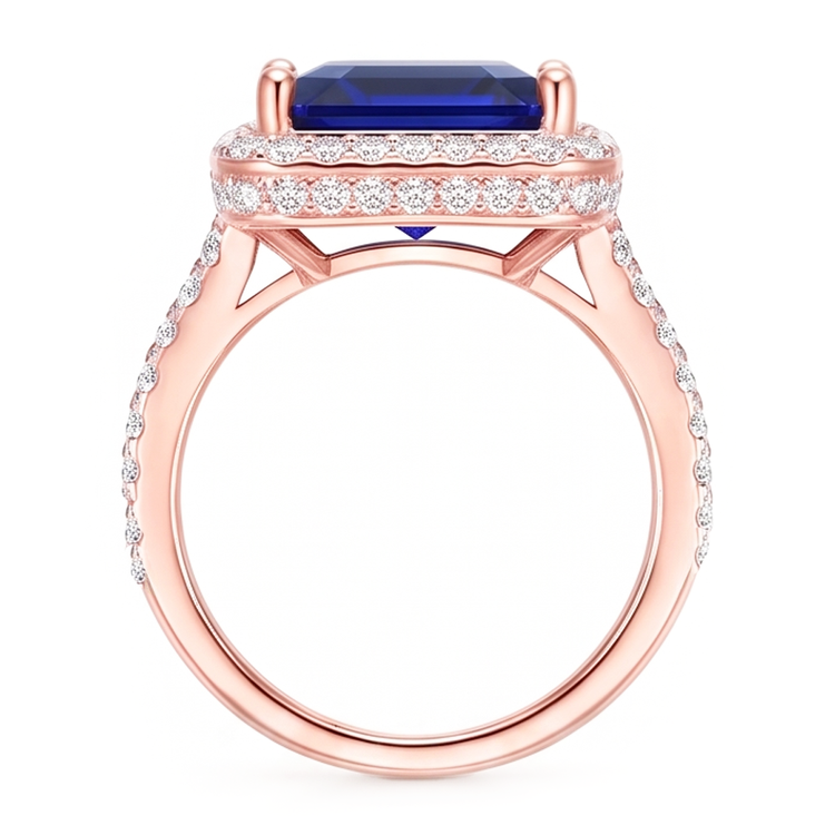 Bague de fiançailles saphir halo bicolore 14 carats 6 carats sertie de diamants