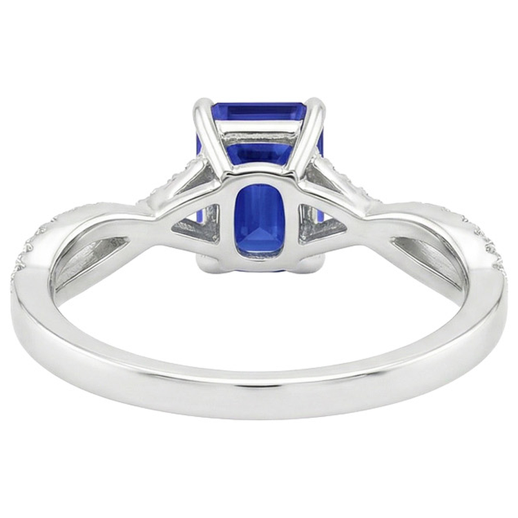 Bague de fiançailles sertie pavé saphir bleu émeraude & diamant 4 carats