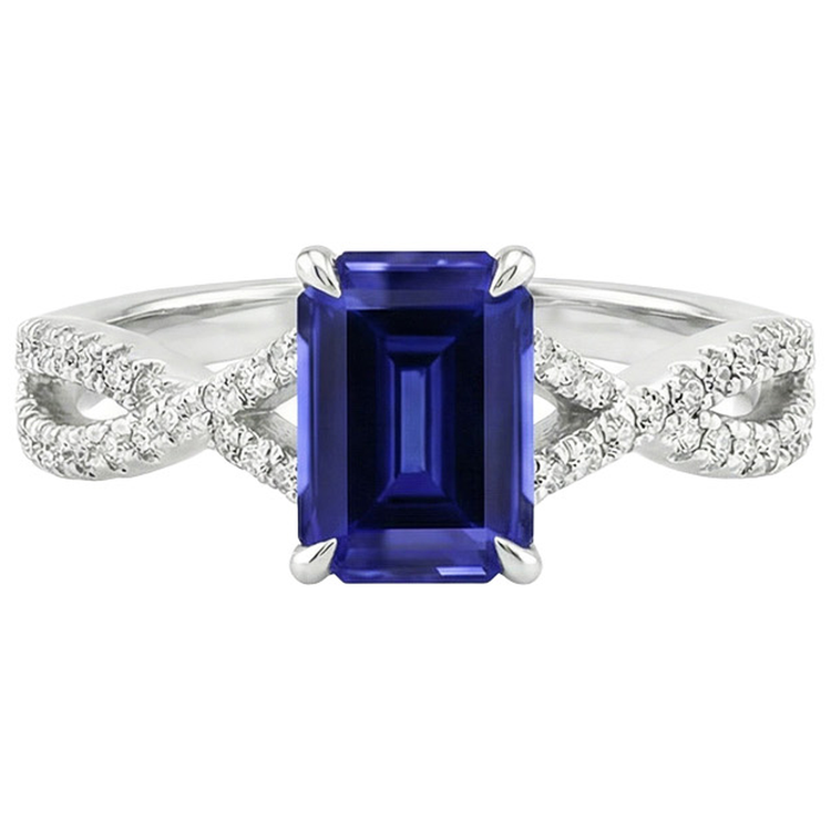 Bague de fiançailles sertie pavé saphir bleu émeraude & diamant 4 carats