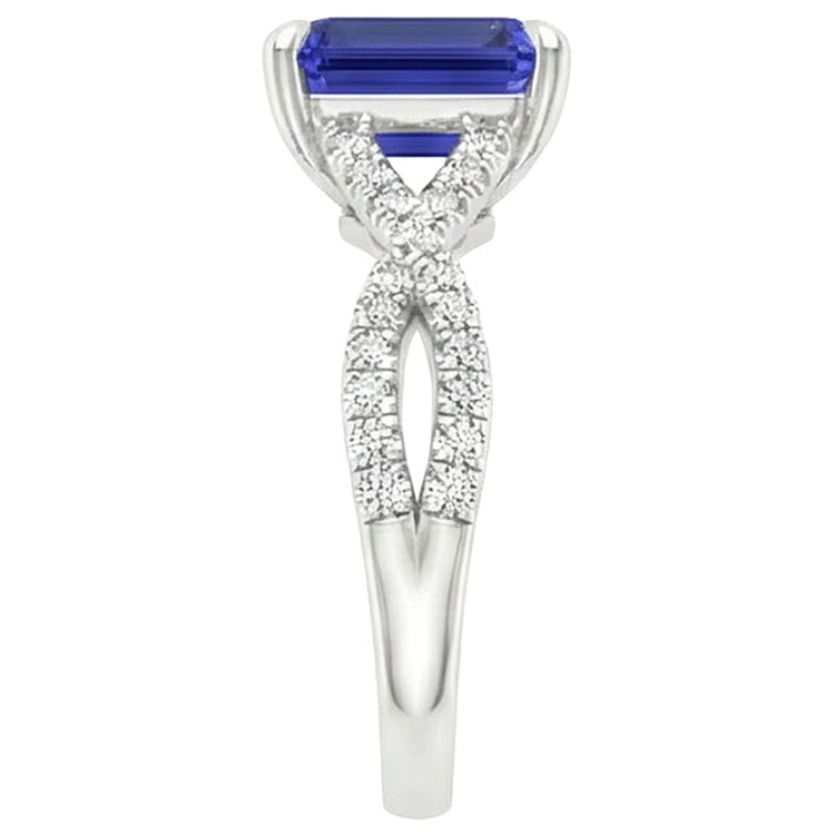 Bague de fiançailles sertie pavé saphir bleu émeraude & diamant 4 carats