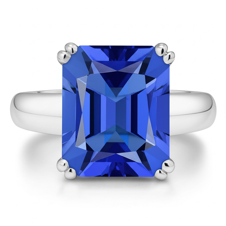 Bague de fiançailles solitaire avec saphir bleu et émeraude 2 carats sertie de griffes