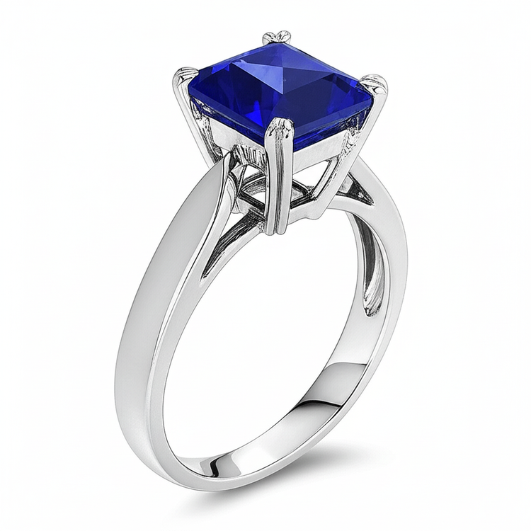 Bague de fiançailles solitaire avec saphir bleu et émeraude 2 carats sertie de griffes