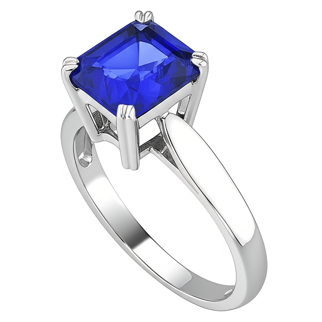 Bague de fiançailles solitaire avec saphir bleu et émeraude 2 carats sertie de griffes