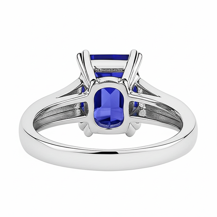 Bague de fiançailles solitaire avec saphir bleu et émeraude 2 carats sertie de griffes