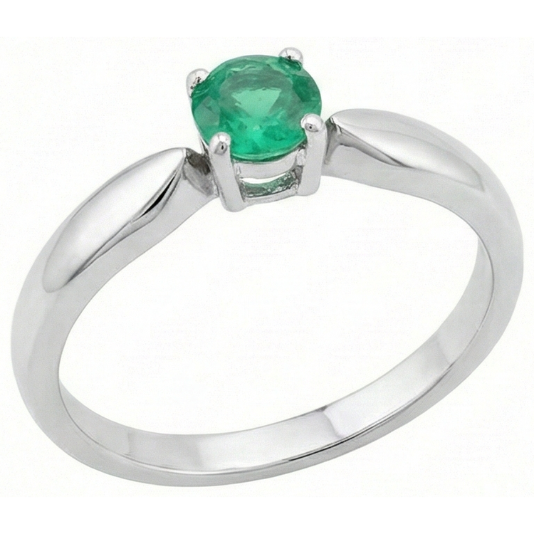 Bague de fiançailles solitaire émeraude Vert Coupe Ronde 2.50 ct or blanc 14K