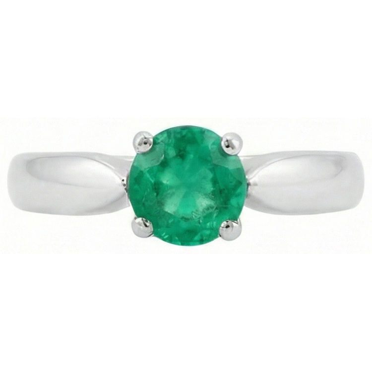 Bague de fiançailles solitaire émeraude Vert Coupe Ronde 2.50 ct or blanc 14K
