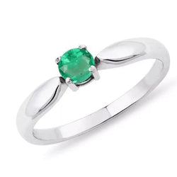 Bague de fiançailles solitaire émeraude Vert Coupe Ronde 2.50 ct or blanc 14K