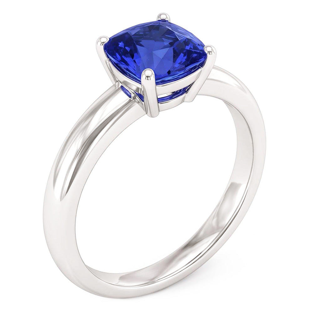 Bague de fiançailles solitaire saphir bleu 1.50 carats tige épaisse en or