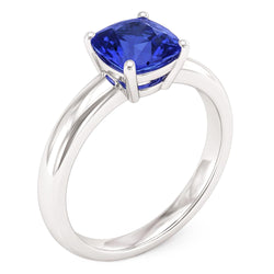 Bague de fiançailles solitaire saphir bleu 1.50 carats tige épaisse en or