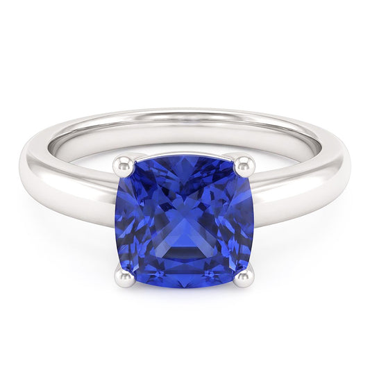 Bague de fiançailles solitaire saphir bleu 1.50 carats tige épaisse en or