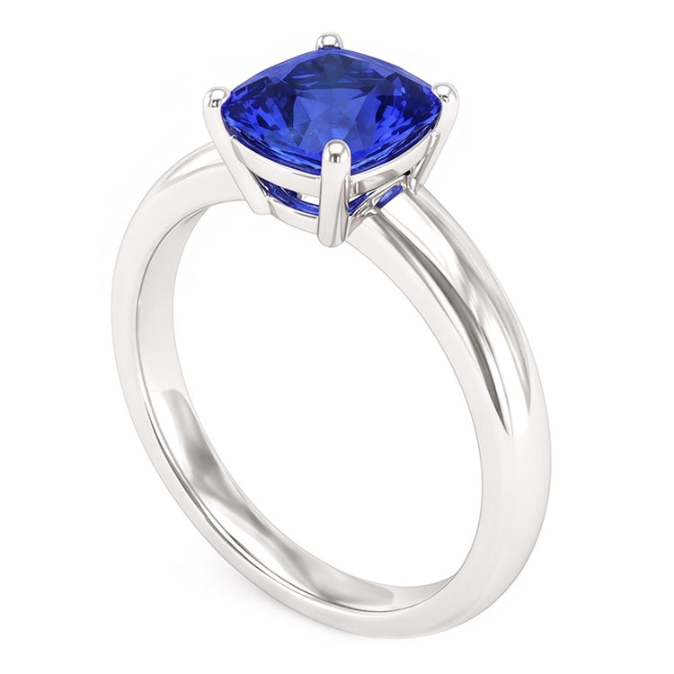 Bague de fiançailles solitaire saphir bleu 1.50 carats tige épaisse en or