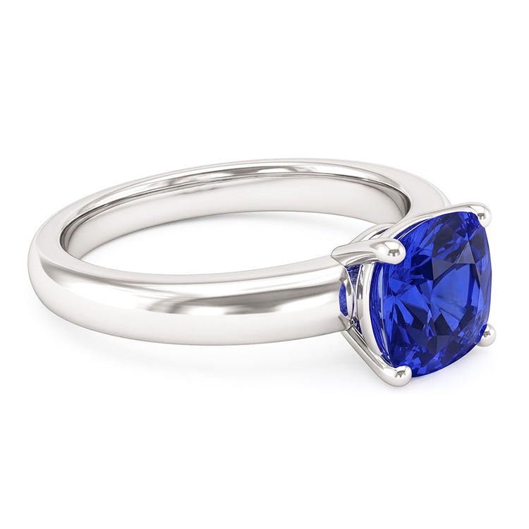 Bague de fiançailles solitaire saphir bleu 1.50 carats tige épaisse en or