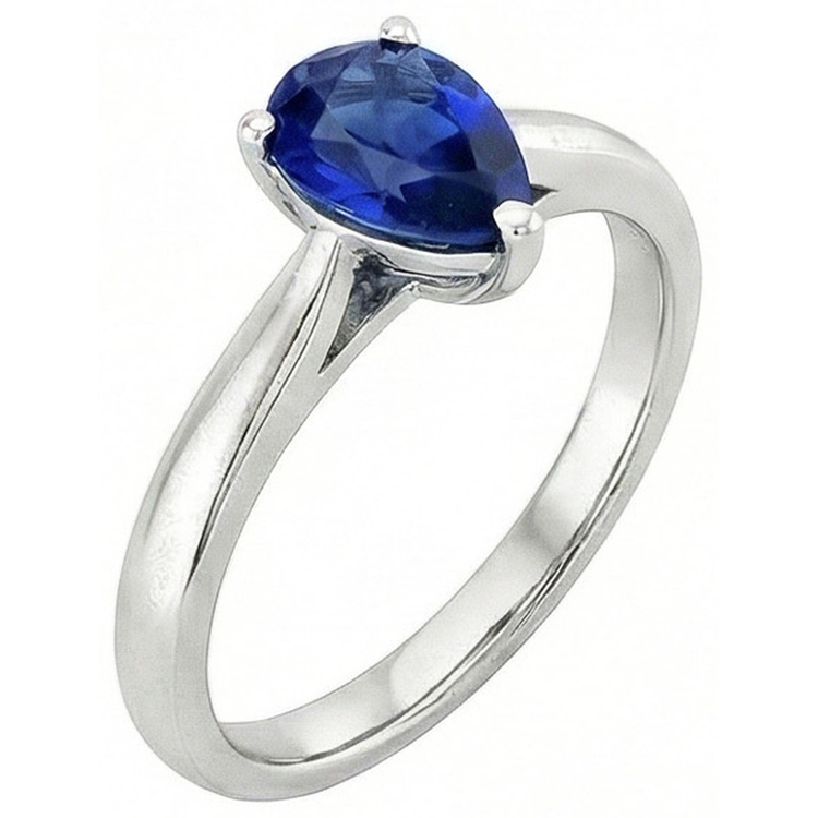 Bague de fiançailles solitaire saphir bleu poire 1 carat bijoux en pierres précieuses