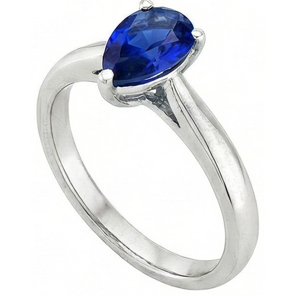 Bague de fiançailles solitaire saphir bleu poire 1 carat bijoux en pierres précieuses