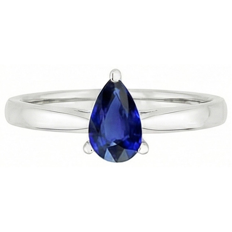 Bague de fiançailles solitaire saphir bleu poire 1 carat bijoux en pierres précieuses