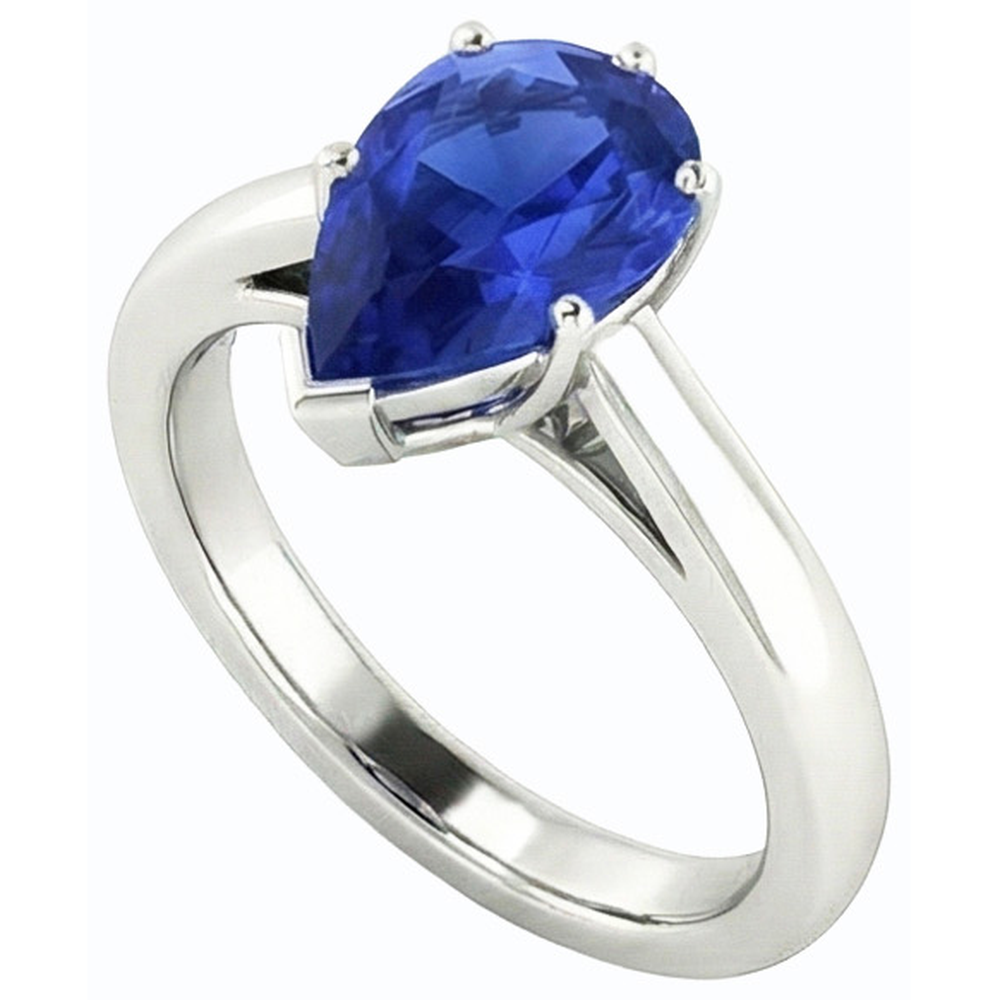 naturel pear saphir 2.50carats bague vue de dessus