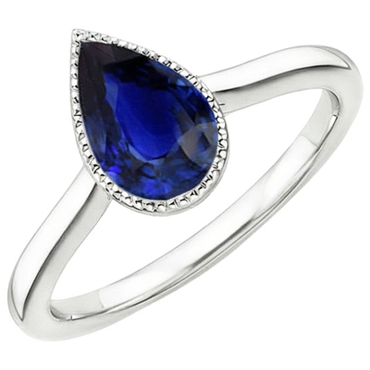 Bague de fiançailles solitaire sertie clos poire saphir de Ceylan 2.50 carats