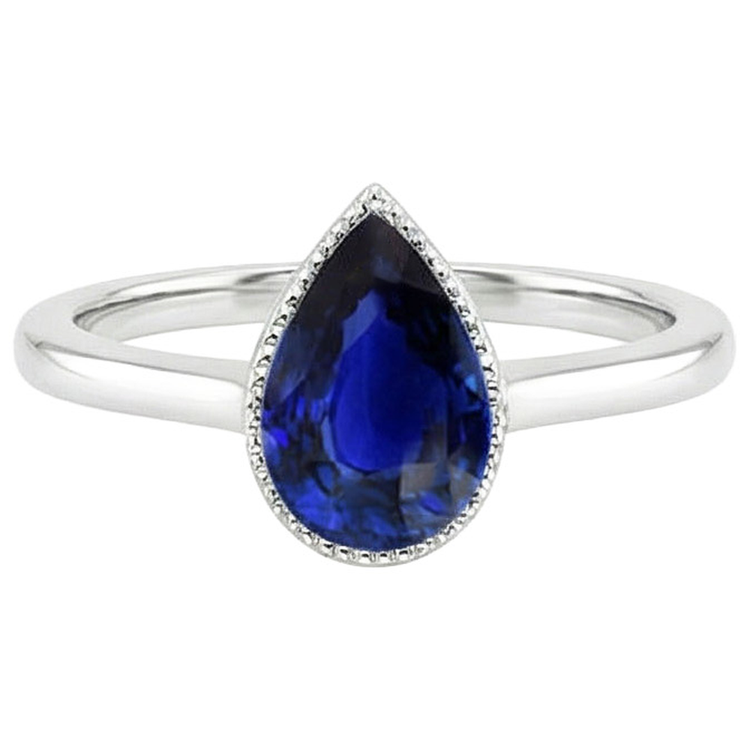 Bague de fiançailles solitaire sertie clos poire saphir de Ceylan 2.50 carats