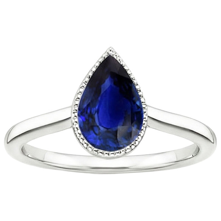 Bague de fiançailles solitaire sertie clos poire saphir de Ceylan 2.50 carats
