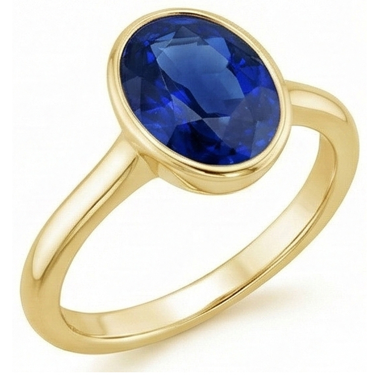 Bague de fiançailles solitaire sertie clos saphir de Ceylan ovale 2.50 carats