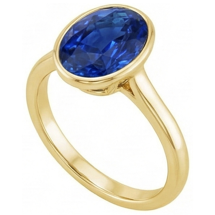 Bague de fiançailles solitaire sertie clos saphir de Ceylan ovale 2.50 carats