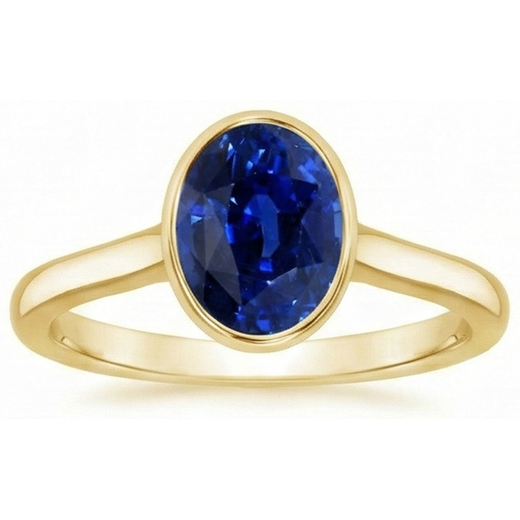 Bague de fiançailles solitaire sertie clos saphir de Ceylan ovale 2.50 carats