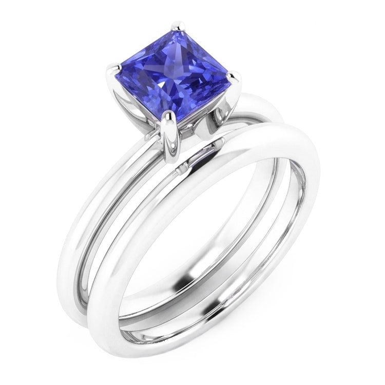 Bague de fiançailles solitaire sertie princesse saphir bleu 1 carat