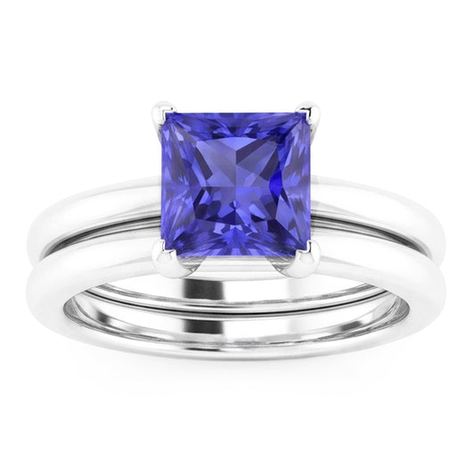 Bague de fiançailles solitaire sertie princesse saphir bleu 1 carat