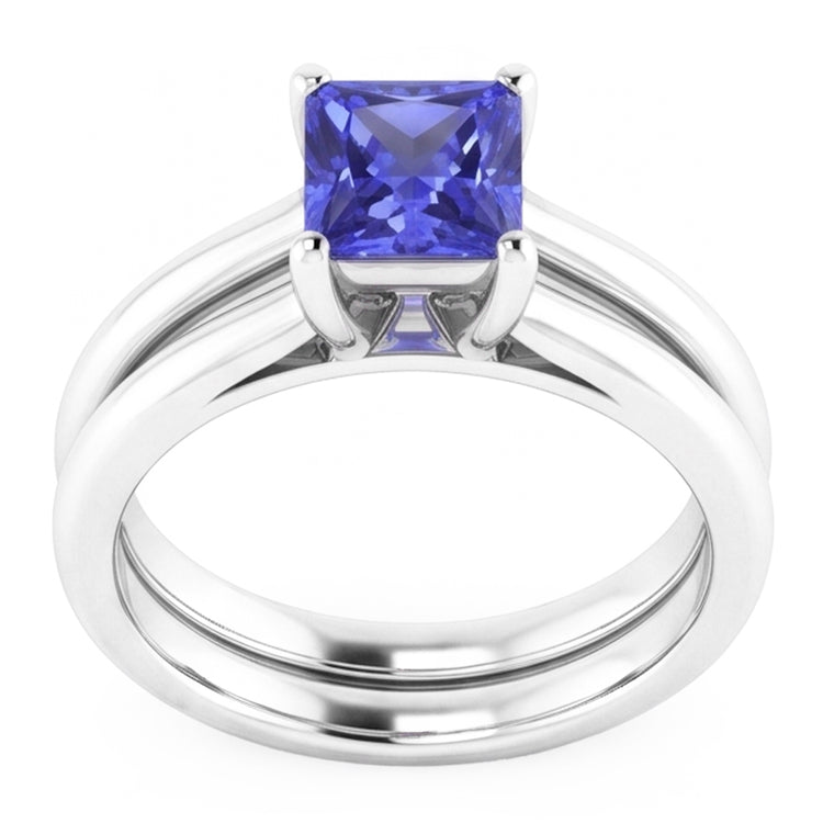 Bague de fiançailles solitaire sertie princesse saphir bleu 1 carat