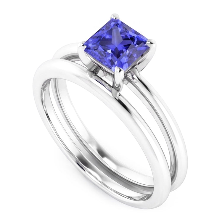 Bague de fiançailles solitaire sertie princesse saphir bleu 1 carat