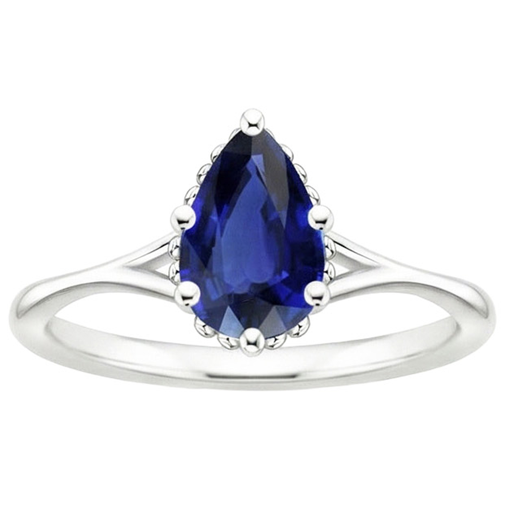 naturel pear saphir 2.50carats bague vue de dessus