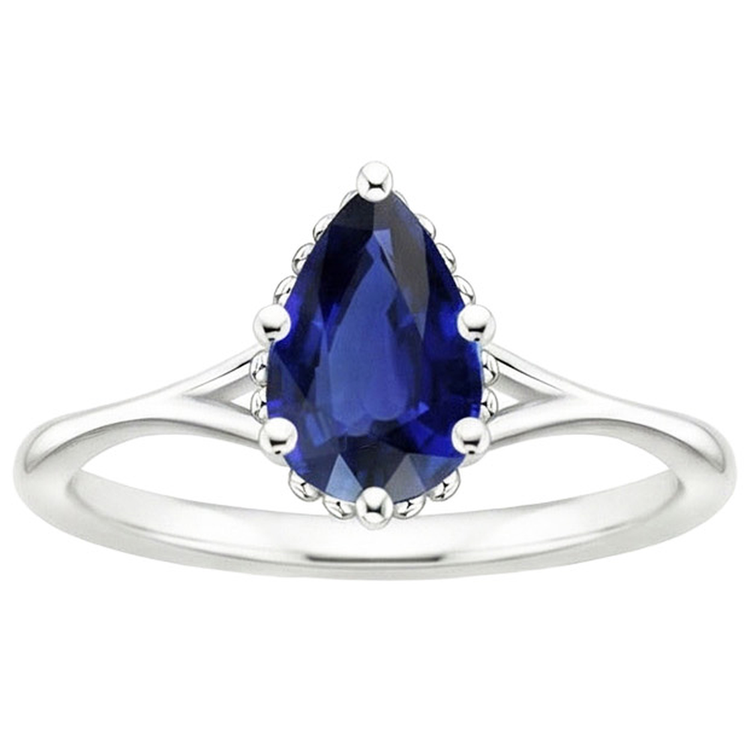 naturel pear saphir 2.50carats bague vue de dessus