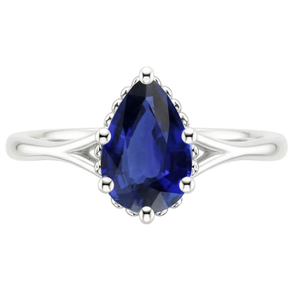 naturel pear saphir 2.50carats bague vue de profil