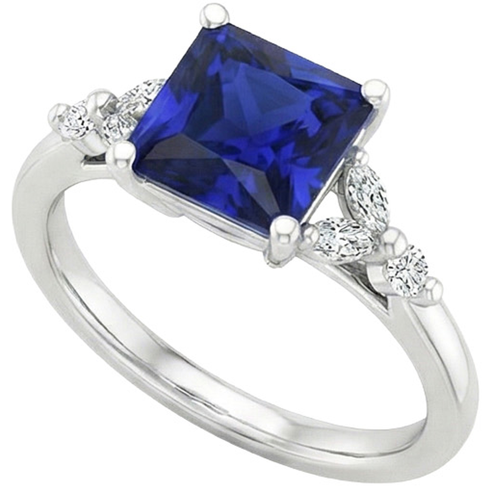 Bague de fiançailles taille princesse Saphir de Ceylan et diamant 5.5 carats